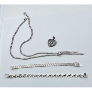 LOT 4 Vintage Estate  .925 Sterling Silver Necklace Bracelets Pendant 70g